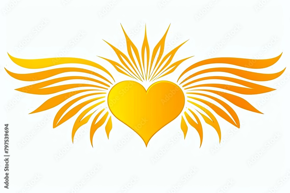Joyful Vitality: Yellow Heart Logo with Sunburst Wings - Energy & Health Food Brand Inspiration