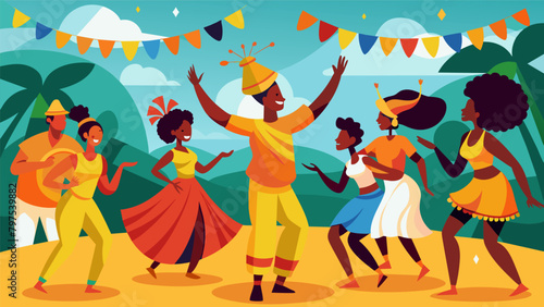 The vibrant and energetic movements of traditional African dance accompanied by the voices of the community creating a powerful and unforgettable. Vector illustration
