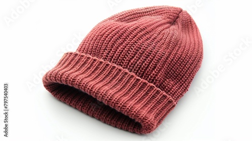 Fashionable beanie hat showcased on a white background, perfect for staying cozy and stylish during colder seasons.