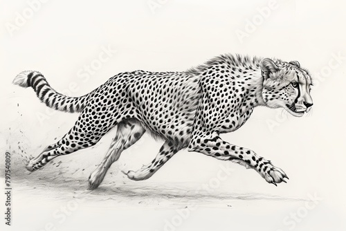 Sprinting Cheetah: Graphite Drawing of Swift Motion and Defined Muscles photo