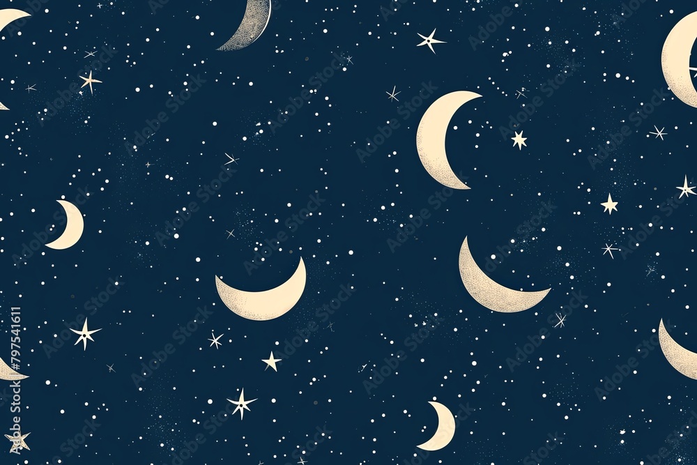 Navy Blue Celestial Sky Pattern: Stars, Moons, Abstract Design Navy Blue Celestial Sky Pattern: Stars, Moons, Abstract Design