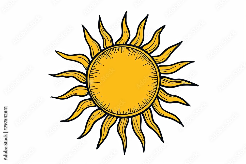 Yellow Sun Vector Illustration - Black Outline, Uniform Line Design Yellow Sun Vector Illustration - Black Outline, Uniform Line Design