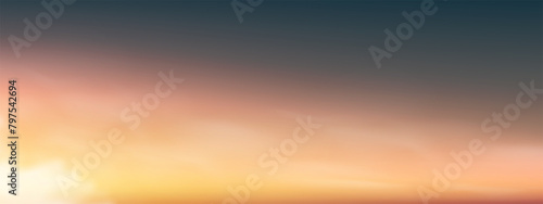 Sky Blue with cloud background,Vector Horizon beach sunset with yellow,pink,orange,red in Spring,Panorama beautiful Nature morning sunrise sky in Summer,Banner Romantic Sky landscape background... photo