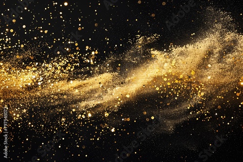 A stream of gold glitter is falling from the sky