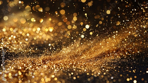 A stream of gold glitter is falling from the sky