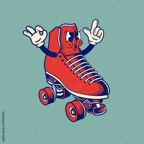 Retro character design of roller skates