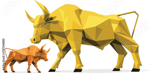 Low Polygon angry bull on Isolated Background