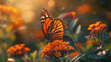 Butterfly, Monarch, perched on garden flower. Nature, Beauty, Wildlife. Insect.