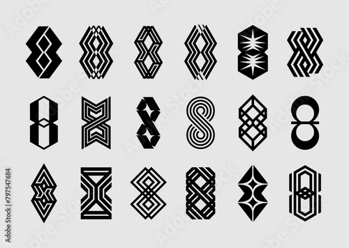 Bundle of geometric line number 8 logo design