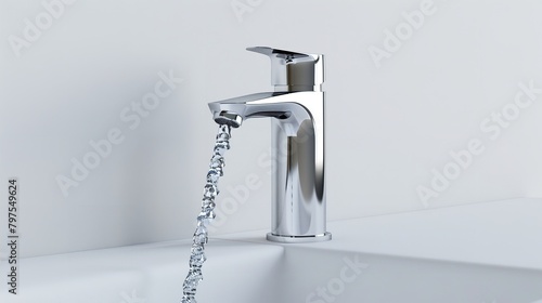 A Faucet from Which Water Flows on a White Background