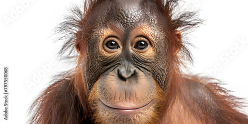 potrait of big brown monkey Orangutan isolated on white background  © Azeez
