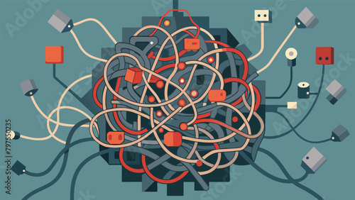 A sculpture of tangled wires and circuit boards resembling a chaotic neural network but also displaying a sense of order and complexity..