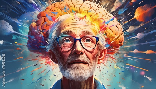 Concept art of a human brain exploding with knowledge and creativity photo