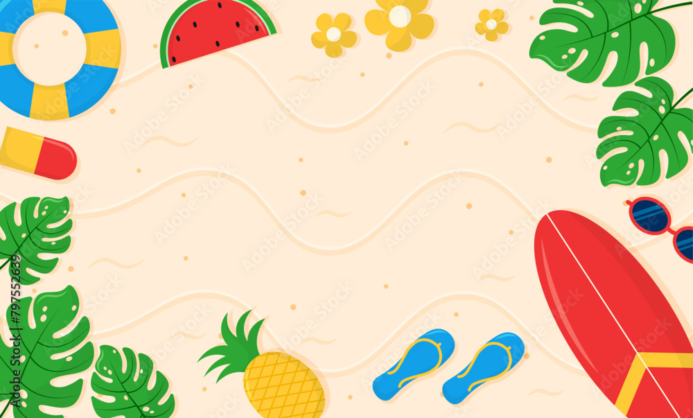 beach sand with cute sticker summer background illustration beach sand with cute sticker summer background illustration