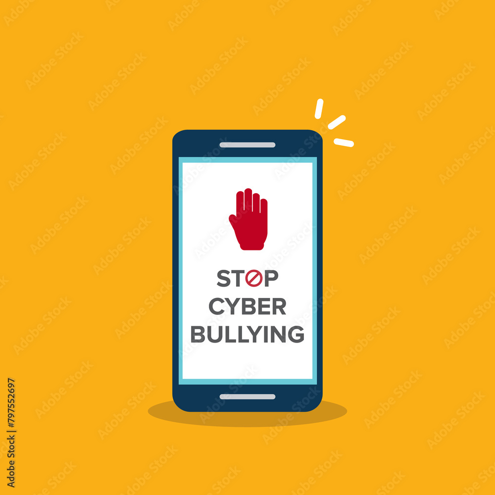 Stop Cyberbullying. Mobile phone with message to stop hurting the mind of others through social media. Stop Cyberbullying. Mobile phone with message to stop hurting the mind of others through social media.