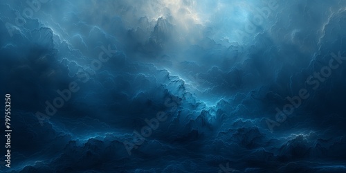 Clouds parting to reveal sun in electric blue dusk sky photo