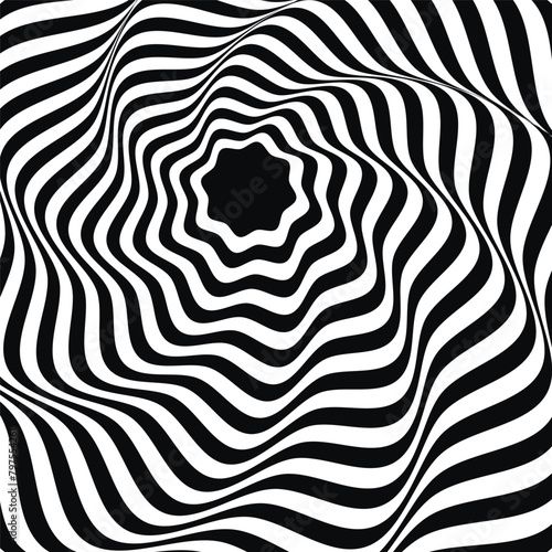 Optical illusion tunnel. Black and white op-art tunnel.