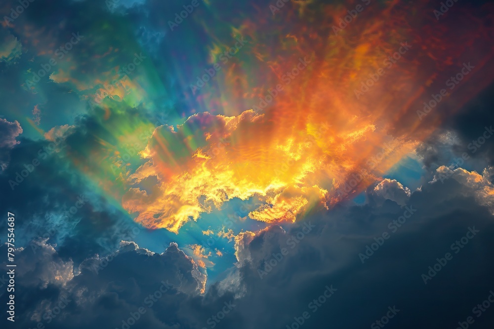 Cloud iridescence  colorful clouds shine like a corona.
