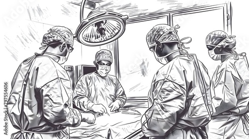 Skilled Surgical Team Performing Delicate in Focused description This digital depicts a skilled surgical team meticulously carrying out a complex photo