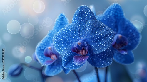 Blurred background of dark blue Vanda Coerulea orchids. photo
