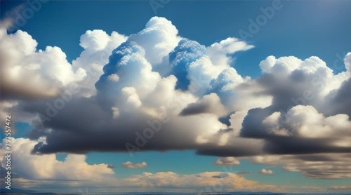 Sunlit Clouds in Blue Sky. Sky filled with fluffy white clouds on a sunny day photo