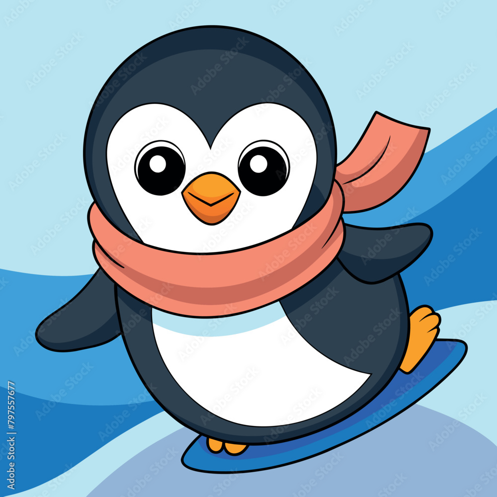 Fototapeta premium cute penguin sliding on snow 