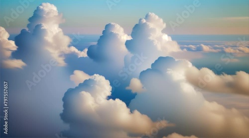 Sunlit Clouds in Blue Sky. Sky filled with fluffy white clouds on a sunny day photo