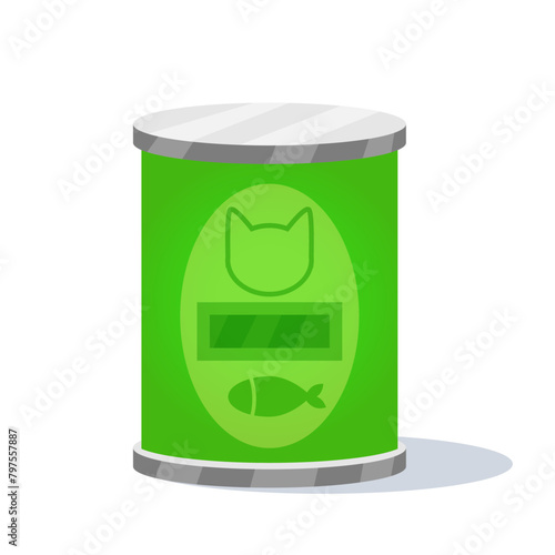 Food can for cat with fish isolated on white background