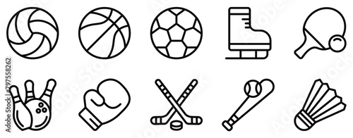 sport equipment icon line style set collection