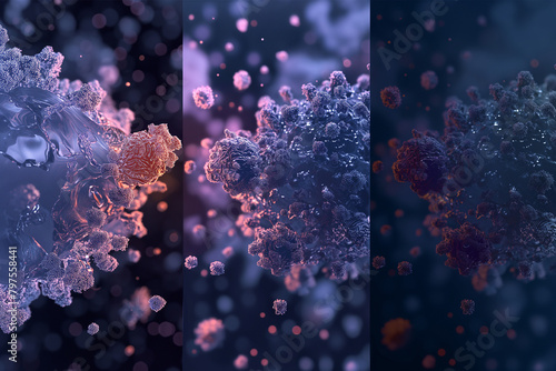 3D houdini render. In vitro before & after of cell multiplication, the left has a few cells only and the right ride has a lot of cells and they all shine vitality. 