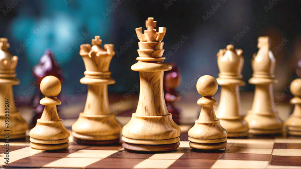 chess board game, standing chess pieces, close up very detailed photography chess board game, standing chess pieces, close up very detailed photography