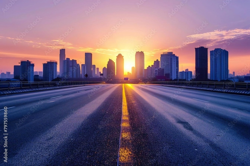 Empty urban street at sunset in summer landscape. Empty urban street at sunset in summer landscape.