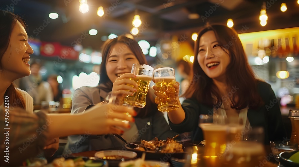 Cultural Delights - Korean Women Celebrating Friendship Over Traditional BBQ and Local Brew