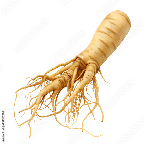 Naklejka ginseng root isolated on transparent background Generative Ai.