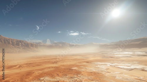 Majestic desert landscape under a clear blue sky  showcasing vast sand dunes and adventure themes