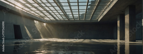 Flooded with sunlight, the concrete chamber gleams under the open ceiling.