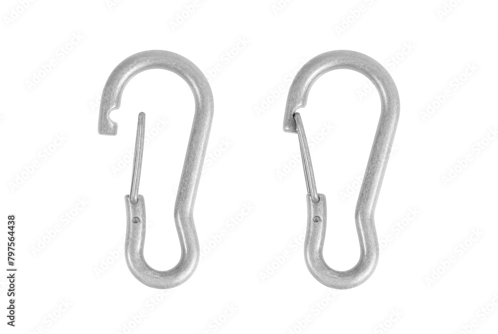 Opening and closing carabiner for mountaineering isolated Opening and closing carabiner for mountaineering isolated