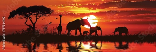 Photography African Wild Animals Silhouettes Against A Sunset