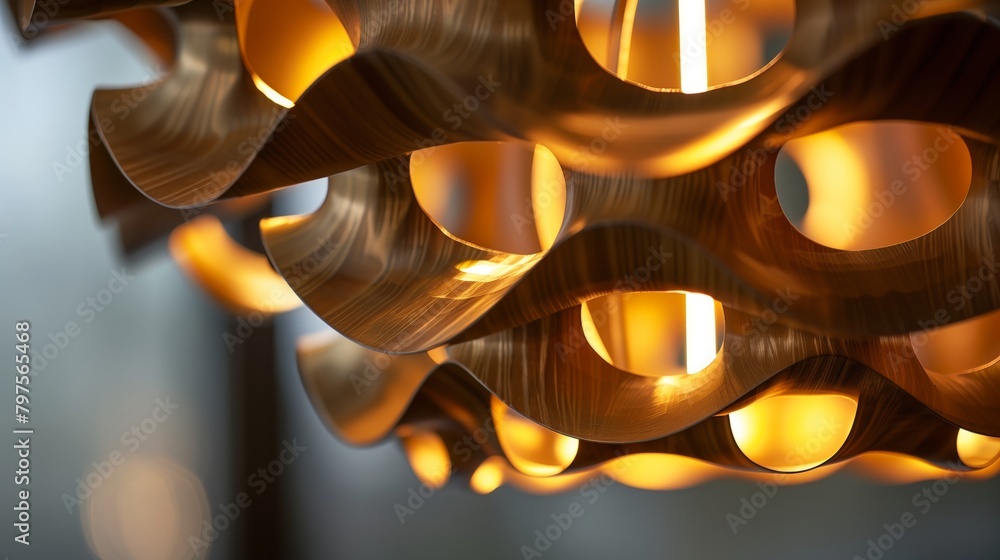 Close up interesting wooden lamp for home design. Wooden home accessories concept