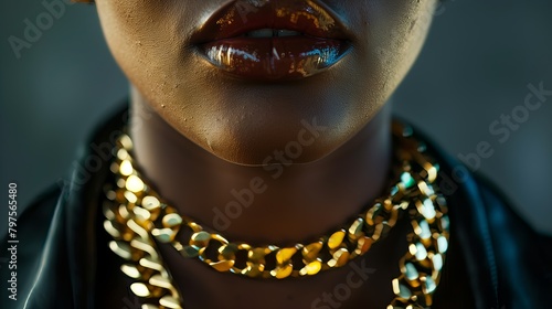 Close up africian woman wearing a thick gold chain photo