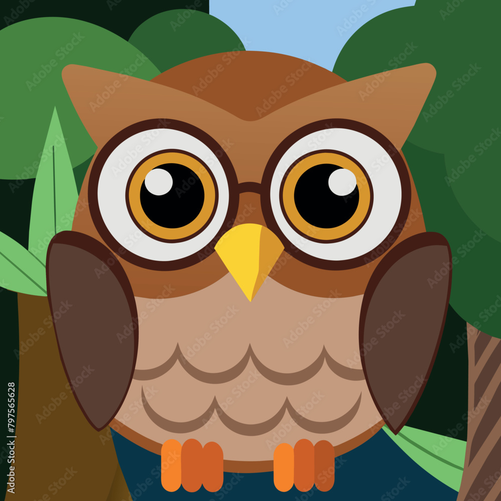 the wise owl with big eyes and glasses looking around in the tree at night the wise owl with big eyes and glasses looking around in the tree at night