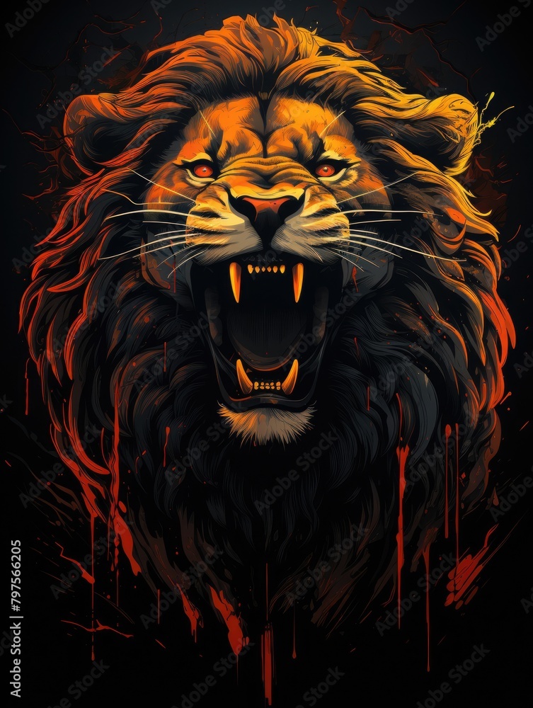 a lion lets out a powerful roar, symbolizing strength and bravery