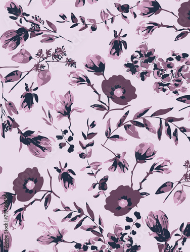 Big flowers pattern, upscale floral pattern. graphical textures floral, trendy colors pattern , flowers background with leaves. vector illustration.