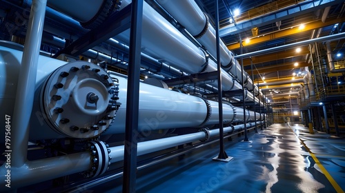 Massive reverse osmosis membranes in a modern desalination plant,a symbol of sustainable industrial photo