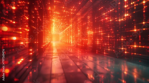 Glowing Corridor Light Design - Cinematic Abstract Wallpaper - Red and Orange Lights in a Hallway - Generative AI