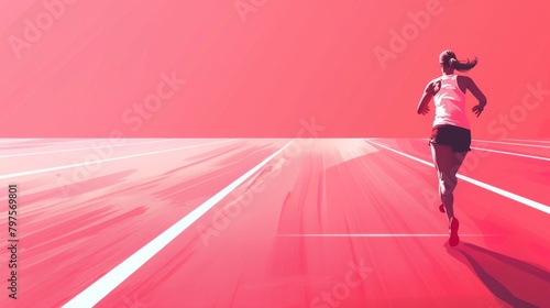 Female Runner on Pink Track - Minimalistic Track Running Event Background - Athlete in Action with Vibrant Red Tones - Motivational and Dynamic - Generative AI