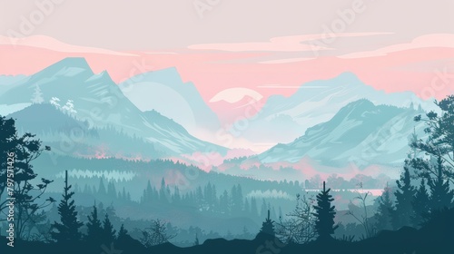picture of a mountain lake with a mountain range in the background and a lake in the foreground with a mountain range in the background. vector illustration © didar