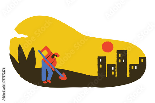 Man with a shovel digging