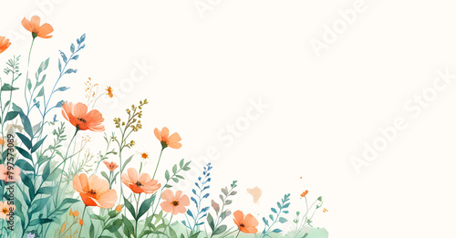 Watercolor floral banner  background with copy space for mother   s day  wedding invitation summer template