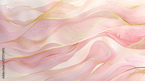 Abstract gouache wallpaper in blush pink and soft gold with a subtle romantic atmosphere.